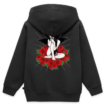 Schwarz Engel rote Rosen Fantasy himmlisch Dark - Kinder Premium Organic Zip Hoodie - Schwarz - Hinten - AI Model Kid Male (0cm)