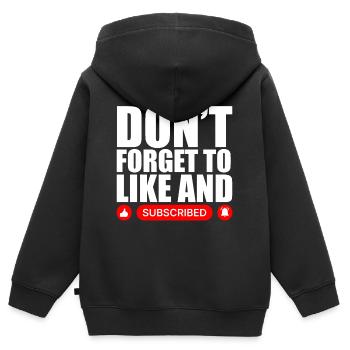 Drôle de vidéo blogueur Vlogger Like Subscribe - Sweat Premium à capuche zippé enfant bio - noir - Dos - AI Model Kid Male (0cm)