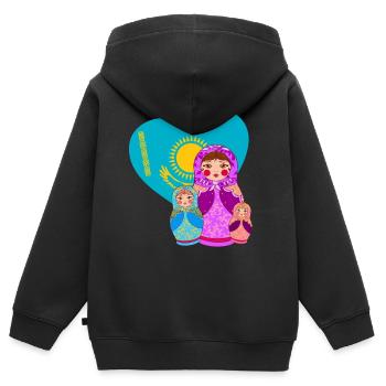 Babuschka Matrjoschka Design mit Kasachstan Flagge - Kinder Premium Organic Zip Hoodie - Schwarz - Hinten - AI Model Kid Male (0cm)