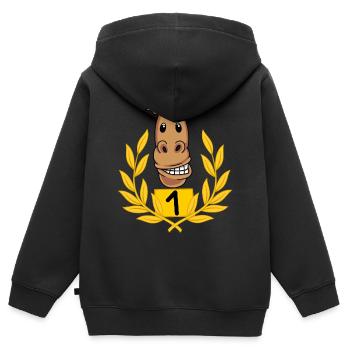 Pferd Pferde Platzierung Reiter reiten Pferdenarr - Kinder Premium Organic Zip Hoodie - Schwarz - Hinten - AI Model Kid Male (0cm)