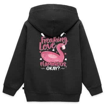 Flamingo - Sweat Premium à capuche zippé enfant bio - noir - Dos - AI Model Kid Male (0cm)