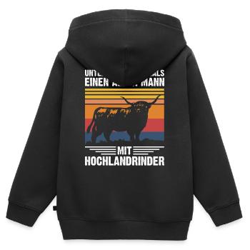 Alter Mann | Hochlandrind Retro Style - Kinder Premium Organic Zip Hoodie - Schwarz - Hinten - AI Model Kid Male (0cm)