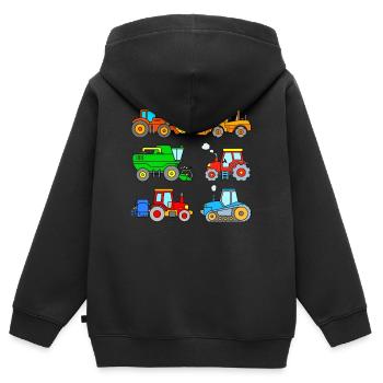 Tracteur tracteur tracteur - Sweat Premium à capuche zippé enfant bio - noir - Dos - AI Model Kid Male (0cm)