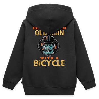 Vélo Vélo Vélo Vélo Vélo vélo vieux homme - Sweat Premium à capuche zippé enfant bio - noir - Dos - AI Model Kid Male (0cm)