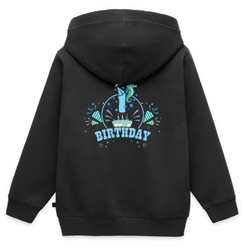 1 anniversaire d’hippocampe - Sweat Premium à capuche zippé enfant bio - noir - Dos - AI Model Kid Male (0cm)