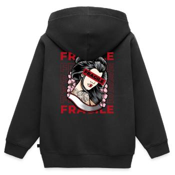 Geisha Fragile Grunge Japanese Aesthetic Cadeau - Sweat Premium à capuche zippé enfant bio - noir - Dos - AI Model Kid Male (0cm)
