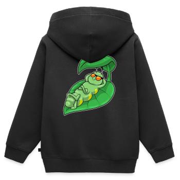Chenille avec feuille comme parasol - Sweat Premium à capuche zippé enfant bio - noir - Dos - AI Model Kid Male (0cm)