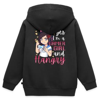 Yes I’m A Gamer Girl Hangry Angry Anime Hungry - Sweat Premium à capuche zippé enfant bio - noir - Dos - AI Model Kid Male (0cm)