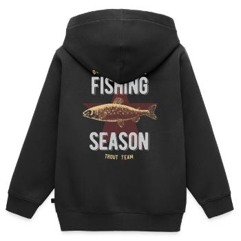 Pêche à la truite - Sweat Premium à capuche zippé enfant bio - noir - Dos - AI Model Kid Male (0cm)