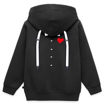 Bretelles et noeud papillon avec coeur JGA gratt - Sweat Premium à capuche zippé enfant bio - noir - Dos - AI Model Kid Male (0cm)
