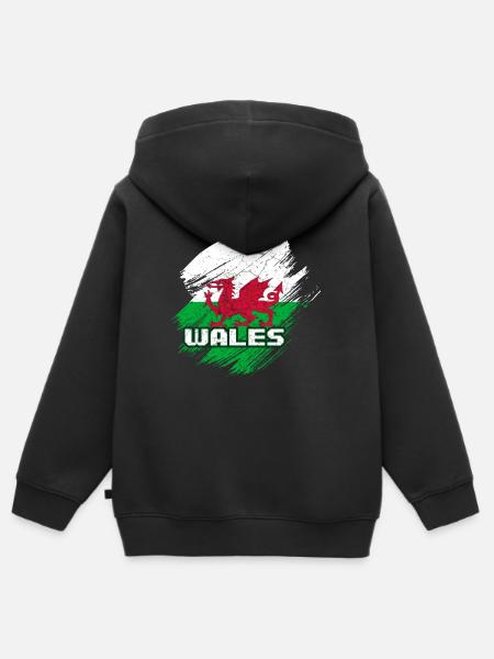 Wales Flagge - Kinder Premium Organic Zip Hoodie - Schwarz