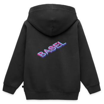 Basel - Kinder Premium Organic Zip Hoodie - Schwarz - Hinten - AI Model Kid Male (0cm)