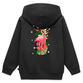 Flamingo Rosa - Kinder Premium Organic Zip Hoodie - Schwarz - Hinten - AI Model Kid Male (0cm)
