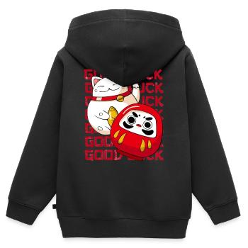 Maneki Neko Katze Japanisch Daruma Doll Good Luck - Kinder Premium Organic Zip Hoodie - Schwarz - Hinten - AI Model Kid Male (0cm)
