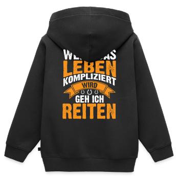 Pferd Kaltblut Reiten Reiter Sprüche Geschenkidee - Kinder Premium Organic Zip Hoodie - Schwarz - Hinten - AI Model Kid Male (0cm)