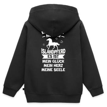 Islandpferd - Kinder Premium Organic Zip Hoodie - Schwarz - Hinten - AI Model Kid Male (0cm)