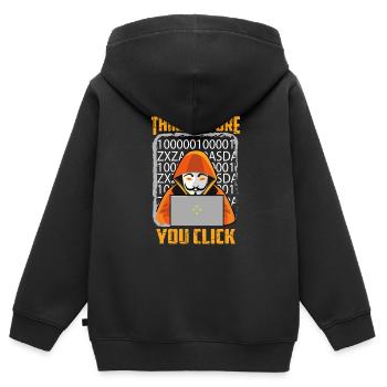 Cybersecurity hackers think before you click - Kids Premium Organic Zip-up Hoodie - black - Back - AI Model Kid Male (0cm)