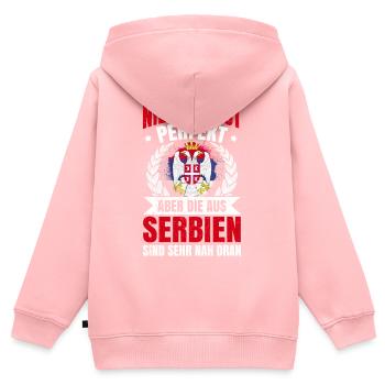 Serbie - Sweat Premium à capuche zippé enfant bio - rose - Dos - AI Model Kid Female (0cm)