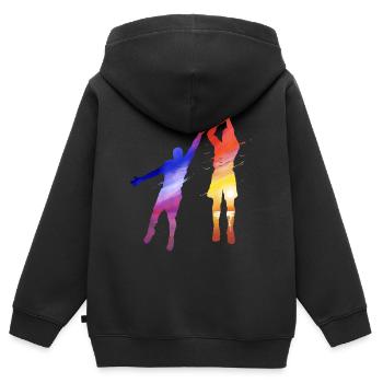 Basketball Spieler beim Jump shot und Verteidigen - Kinder Premium Organic Zip Hoodie - Schwarz - Hinten - AI Model Kid Male (0cm)