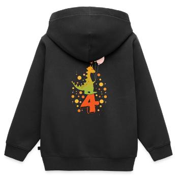 Dino 4 anniversaire - Sweat Premium à capuche zippé enfant bio - noir - Dos - AI Model Kid Male (0cm)