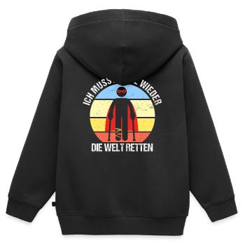 Musste Die Welt Retten Gebrochener Fuß Beinbruch - Kinder Premium Organic Zip Hoodie - Schwarz - Hinten - AI Model Kid Male (0cm)