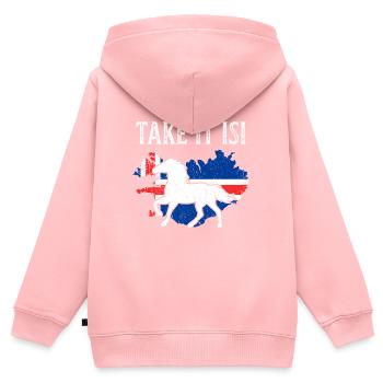 Islandpferd - Kinder Premium Organic Zip Hoodie - Rosa - Hinten - AI Model Kid Female (0cm)