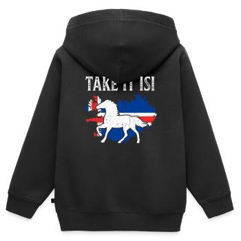 Islandpferd - Kinder Premium Organic Zip Hoodie - Schwarz - Hinten - AI Model Kid Male (0cm)