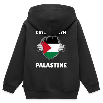 I Stand With Palestine Palästinensische Flagge - Kinder Premium Organic Zip Hoodie - Schwarz - Hinten - AI Model Kid Male (0cm)
