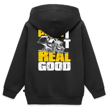Bulldozer Bulldozer Bulleuse Bulldozer Bulleuse Bulldozer Bull - Sweat Premium à capuche zippé enfant bio - noir - Dos - AI Model Kid Male (0cm)