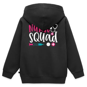 Phrase nurse squad - Sweat Premium à capuche zippé enfant bio - noir - Dos - AI Model Kid Male (0cm)