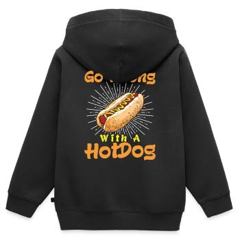Saucisse hot dog - Sweat Premium à capuche zippé enfant bio - noir - Dos - AI Model Kid Male (0cm)