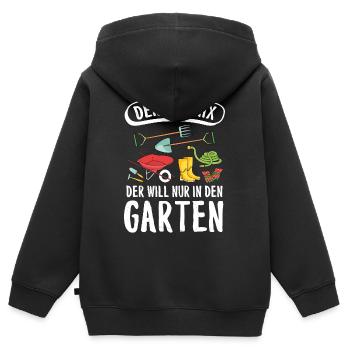 Garten - Kinder Premium Organic Zip Hoodie - Schwarz - Hinten - AI Model Kid Male (0cm)