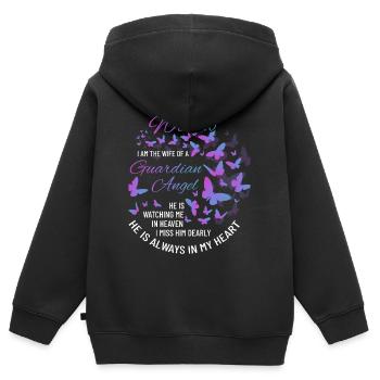 Veuve, Huband Perdu, Deuil, Guardian Angel - Sweat Premium à capuche zippé enfant bio - noir - Dos - AI Model Kid Male (0cm)