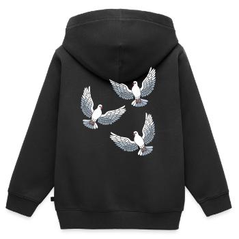 Pigeons Oiseaux - Sweat Premium à capuche zippé enfant bio - noir - Dos - AI Model Kid Male (0cm)