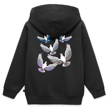 Colombes de la paix Pigeons éleveurs élevage d’oiseaux - Sweat Premium à capuche zippé enfant bio - noir - Dos - AI Model Kid Male (0cm)