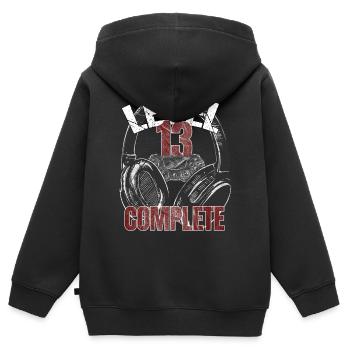 Level 13 complete gamer gambler birthday saying - Kids Premium Organic Zip-up Hoodie - black - Back - AI Model Kid Male (0cm)