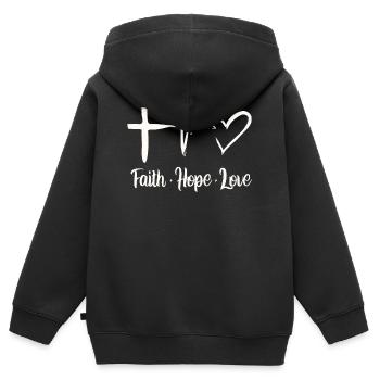 Verse biblique, Dieu chrétien, prière - Sweat Premium à capuche zippé enfant bio - noir - Dos - AI Model Kid Male (0cm)