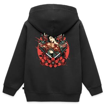 Anime Geisha Oni Mask Yokai Samurai Katana Sword - Sweat Premium à capuche zippé enfant bio - noir - Dos - AI Model Kid Male (0cm)