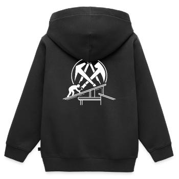 Couvreurs tshirt guilde toit ferblantiers artisanat toit - Sweat Premium à capuche zippé enfant bio - noir - Dos - AI Model Kid Male (0cm)