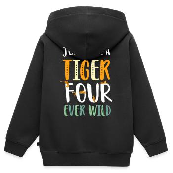 Tiger four Ever Wild 4 years birthday gift - Kids Premium Organic Zip-up Hoodie - black - Back - AI Model Kid Male (0cm)