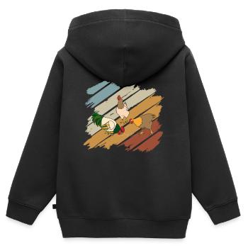 Poulet tshirt poulet ferme Glucke Gockel paysan - Sweat Premium à capuche zippé enfant bio - noir - Dos - AI Model Kid Male (0cm)
