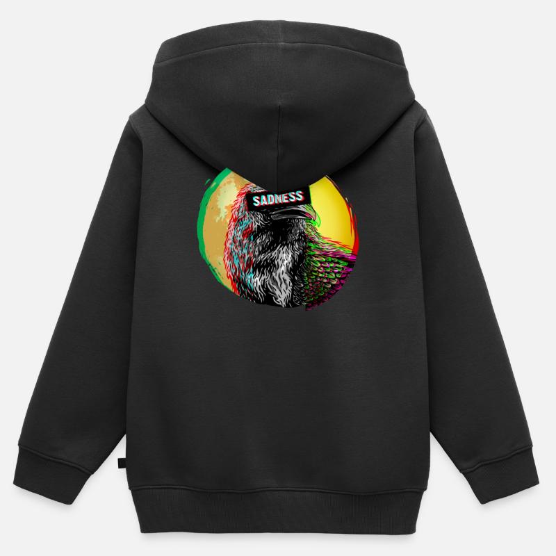 Corbeau Vaporwave Sadness Sadness Black Corbeau Bird Lover - Sweat Premium à capuche zippé enfant bio - noir