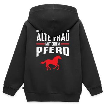 Reiterin Pferd Reiten Reitsport Pferdesprüche - Kinder Premium Organic Zip Hoodie - Schwarz - Hinten - AI Model Kid Male (0cm)
