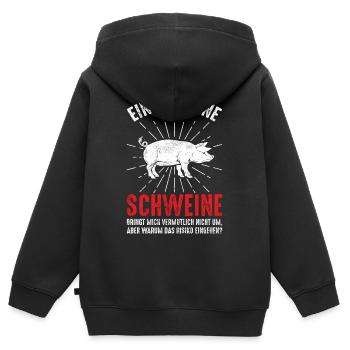 Schwein - Kinder Premium Organic Zip Hoodie - Schwarz - Hinten - AI Model Kid Male (0cm)