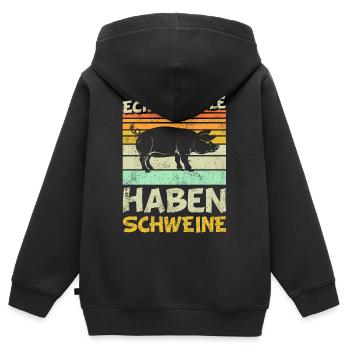 Schweine | Echte Kerle haben Schweine - Kinder Premium Organic Zip Hoodie - Schwarz - Hinten - AI Model Kid Male (0cm)