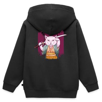 Japanese Samurai Maneki Neko Cat Katana Aesthetic - Kids Premium Organic Zip-up Hoodie - black - Back - AI Model Kid Male (0cm)