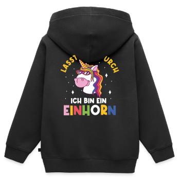 Einhorn, Lasst mich durch ich bin ein Einhorn - Kinder Premium Organic Zip Hoodie - Schwarz - Hinten - AI Model Kid Male (0cm)