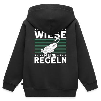 Wiese Rasen Rasenmäher - Kinder Premium Organic Zip Hoodie - Schwarz - Hinten - AI Model Kid Male (0cm)