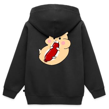 Hamster au salami - Sweat Premium à capuche zippé enfant bio - noir - Dos - AI Model Kid Male (0cm)