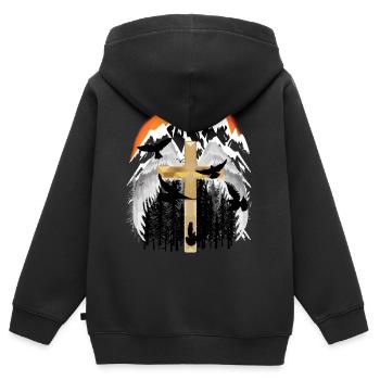 Kreuz Gebirge Berge Gipfel Trauer Tod Jesus Gott - Kinder Premium Organic Zip Hoodie - Schwarz - Hinten - AI Model Kid Male (0cm)